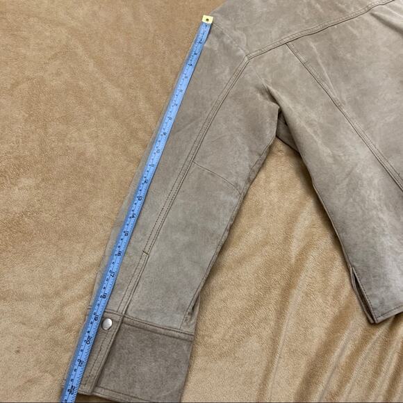 Coldwater Creek Jacket Size Petite Medium Tan Leather Blazer Snap Front - Picture 9 of 9